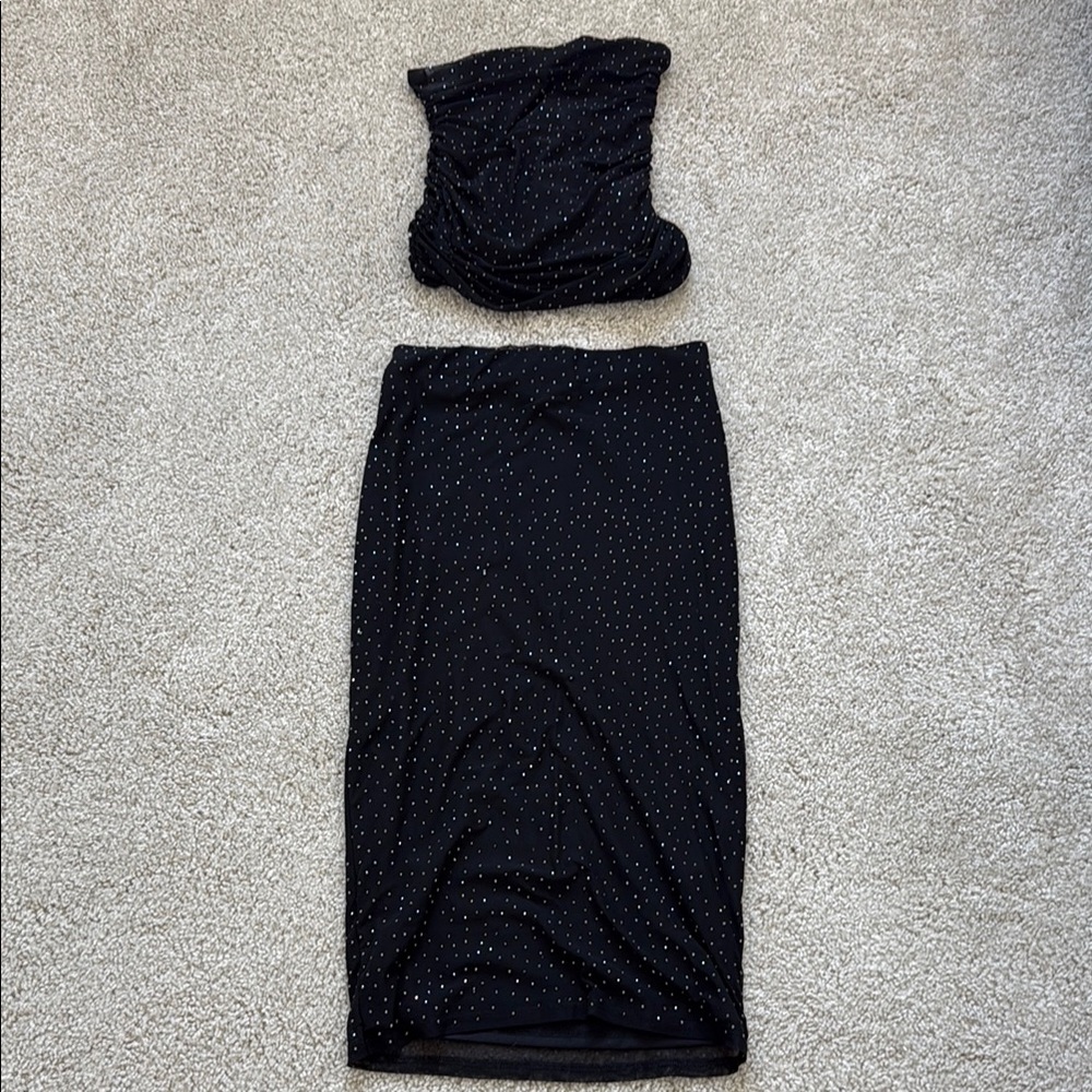 Elegant Black Skirt set with Silver Accents